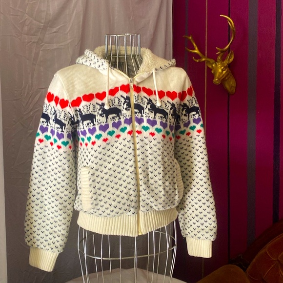 Sherpa-Lined,  Cozy,  80s, Unicorns and Hearts Jacket, Size Small - Picture 1 of 5